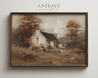 Autumn Cottage Wall Art | Rustic Fall Landscape Print | Neutral Cottagecore Decor | 2896_H