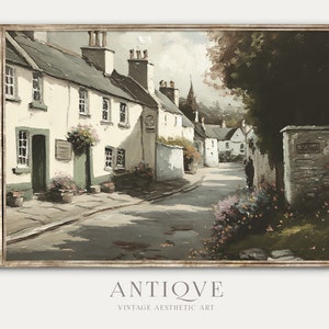 Irish Vintage Village Street With Flowers Impressionist Painting | Ireland Home Decor | St Patrick&#39;s Day Wall Art | Digital Download | 659