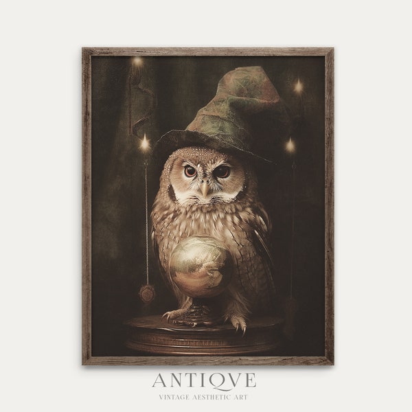 Cute Witchy Fortune Teller Owl | Halloween Owl Painting | Rustic Autumn Decor | Digital Download | 1023