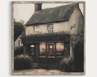 Square Irish Village Pub à imprimer | Bar irlandais traditionnel | Décoration chaleureuse de la Saint-Patrick | Téléchargement numérique | 2800_SQ