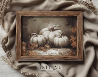 Pintura de natureza morta de abóbora branca | Arte de parede para impressão de outono sombrio | Decoração vintage de Halloween | 2842_H