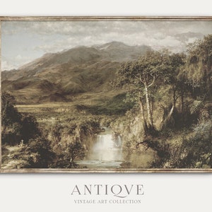 Vintage Waterfall Lanscape | Antique Oil Painting | Digital Download | 522
