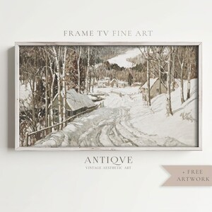 FRAME TV Winter Village Textured Painting | Winter Landscape Art | Digital Download | 387_TV