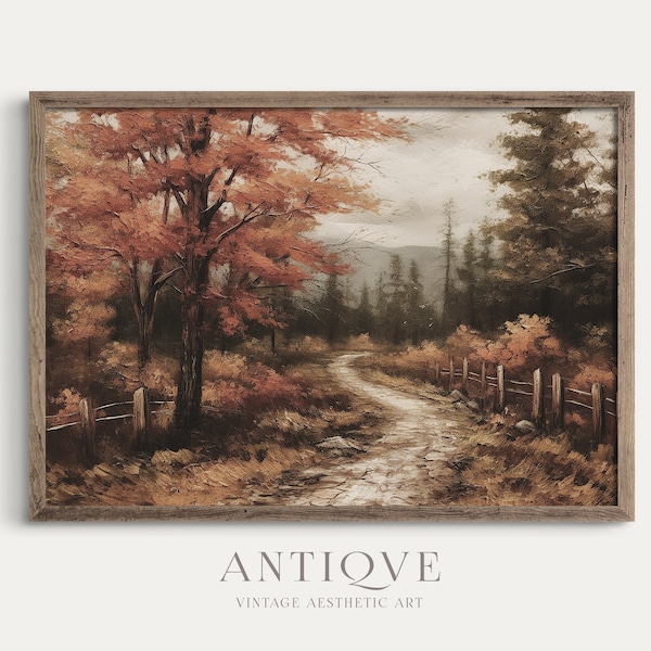 Wooden Cottage in Autumn Woodlands Print | Fall Landscape Painting | Rustic Autumn Decor | Digital Download | 958