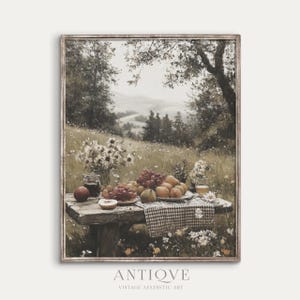 Rustic Picnic in a Meadow | Oil Painting Art | Summer Printable | Muted Colors Wall Art | Digital Download | 2779_V