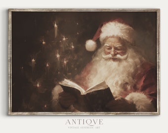 Santa Claus Reading Print | Moody Christmas Printable | Vintage Christmas Decor | Digital Download | 1044_H