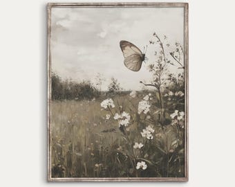 Butterfly in a Wildflower Meadow | Spring Printable | Muted Colors Wall Art | Digital Download | 2782_V