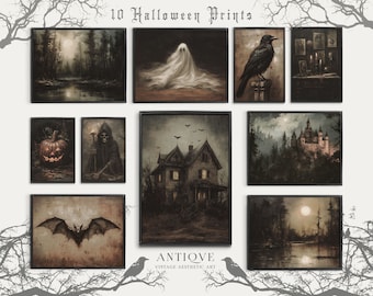 Halloween Gallery Wall | 10 prints | Dark and Moody Art | Gothic Decor | Printable Download | S66
