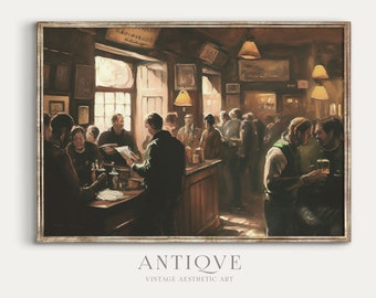 Moody Irish Pub with People Oil Painting | Crowded Traditional Pub | Ireland Home Decor | St Patrick's Day Wall Art | Digital Download | 703