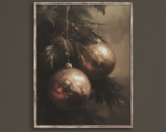 Målning av julgransprydnader | Utskrivbara gyllene julgranskulor | Vintage juldekorationer | Digital nedladdning | 1067