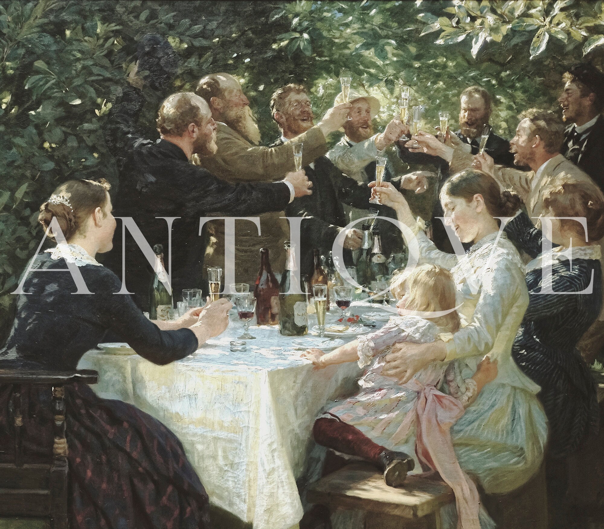 Vintage Family Gathering Garden Painting | Family Celebration
