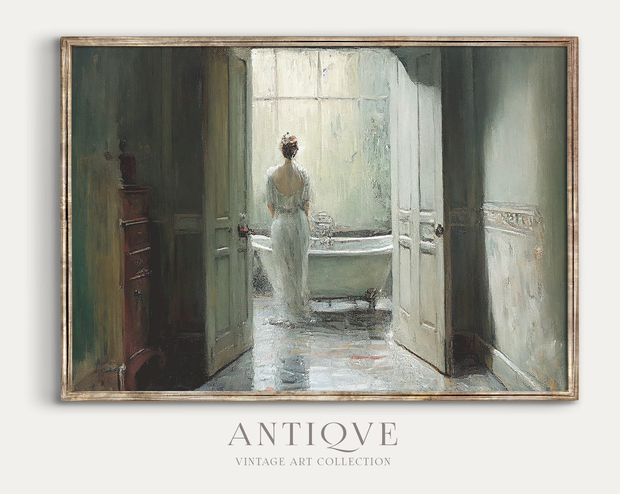 Blue Antique Bathroom Woman Painting Evocative Atwork - Etsy