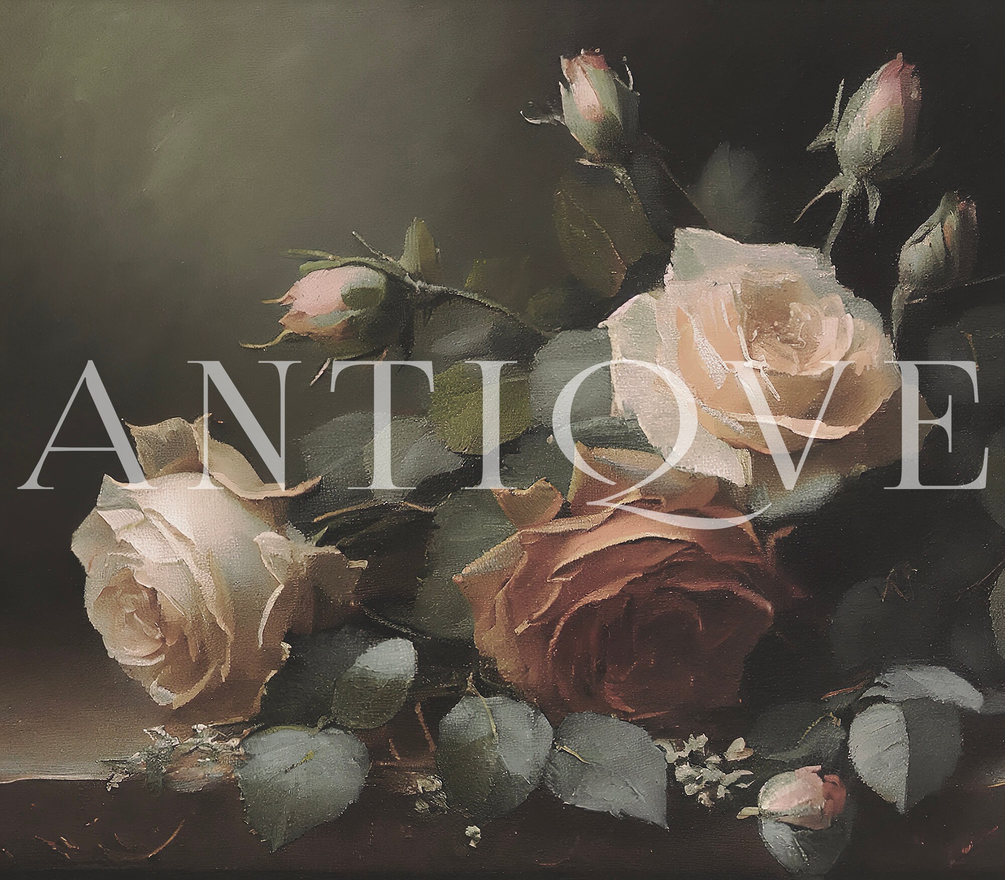 Moody Roses Still Life Oil Painting | Antique Floral Printable Wall Art ...
