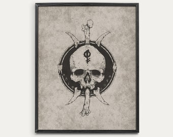 Skull Vintage Sketch | Neutral Halloween Antique Drawing | Gothic Printable | Digital Download | 970