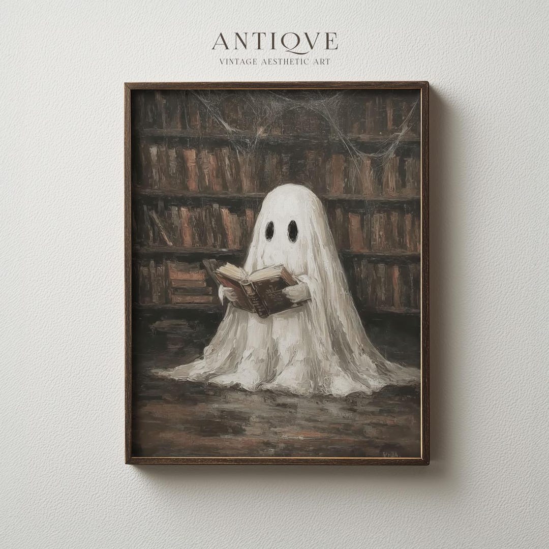 Cute Ghost Reading Book Wall Art | Bookish Halloween Print | Cozy ...
