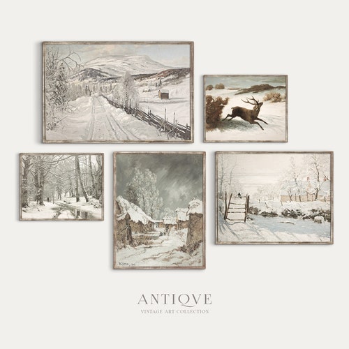 Vintage Winter Landscape Print Set Artwork Gallery Wall Etsy