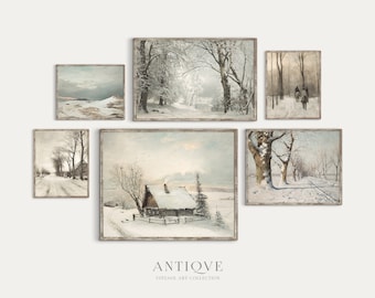 Vintage Winter Landscape Print Set | Artwork Gallery Wall | Printable Download | S04