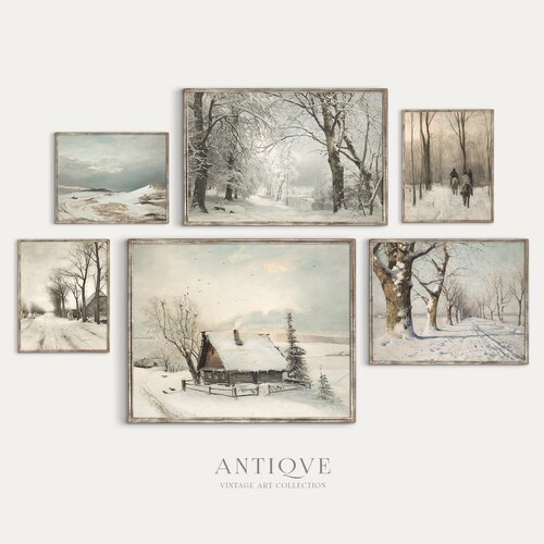 Vintage Winter Landscape Print Set Artwork Gallery Wall Etsy