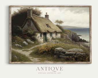 Irish Thatched Cottage by the Sea with Flowers | Ireland Home Decor | Irish Stone Cottage Printable Landscape | Digital Download | 679