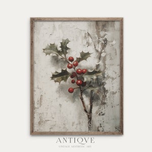 Holly Branch Print | Holly Leaves and Berries | Christmas Farmhouse Decor | Digital Download | 1051