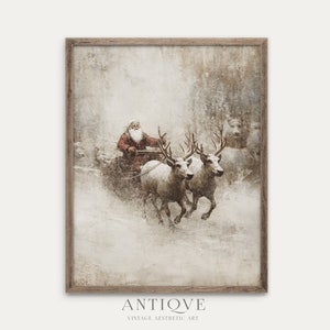 Santa Claus on Sled | Reindeers | Father Christmas on Sleigh | Rustic Christmas Decor | Farmhouse | Digital Download | 1057