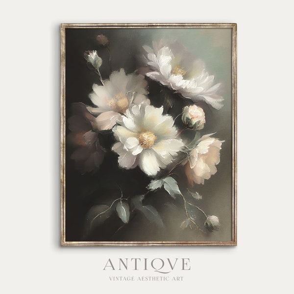 White and Pink Flowers Still Life Print | Floral Oil Painting | Spring Decor | Antique Wall Art | Digital Download | 655