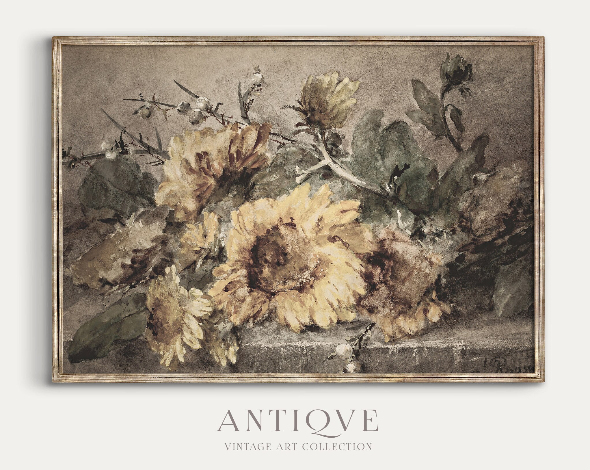 Vintage Sunflower Painting Antique Art Digital Download Etsy