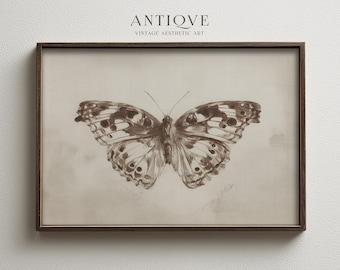 Schizzo di disegno di farfalla / Illustrazione vintage / Arte murale rustica in stile cottage / 2903_H