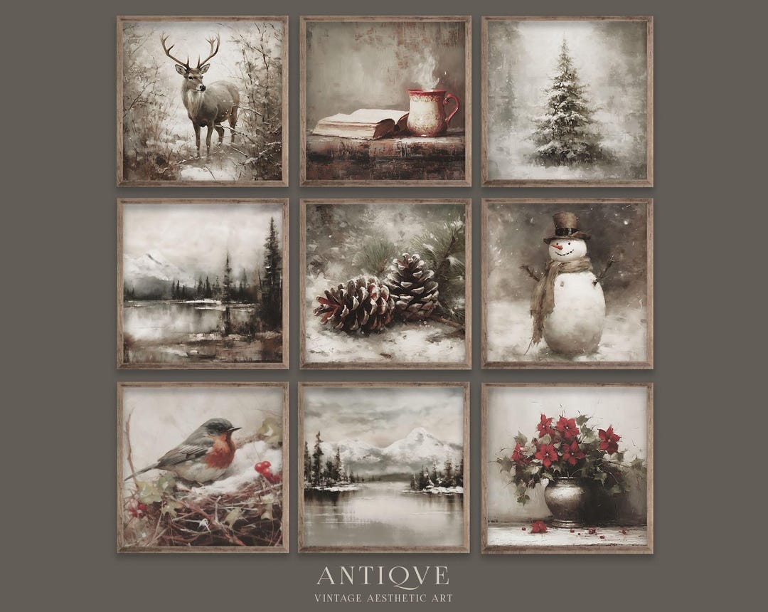 SQUARE Christmas Winter Print Set | Rustic Snowy Gallery Wall | 10 ...