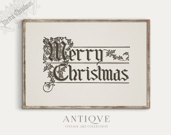 Vintage Merry Christmas Printable | Words Printable Art | Rustic Christmas Decor | Digital Download | 589