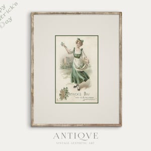 Impressão do dia de St Patrick do vintage de <br> Entrega Rápida? Mulher irlandesa com esboço de trevos | Decoração de casa na Irlanda | Dia de São Paddy | Download digital | 715
