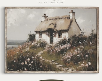 Arte imprimible de cabaña irlandesa con techo de paja / Arte imprimible de San Patricio / Casa de heno irlandesa / Descarga digital / 2824_H
