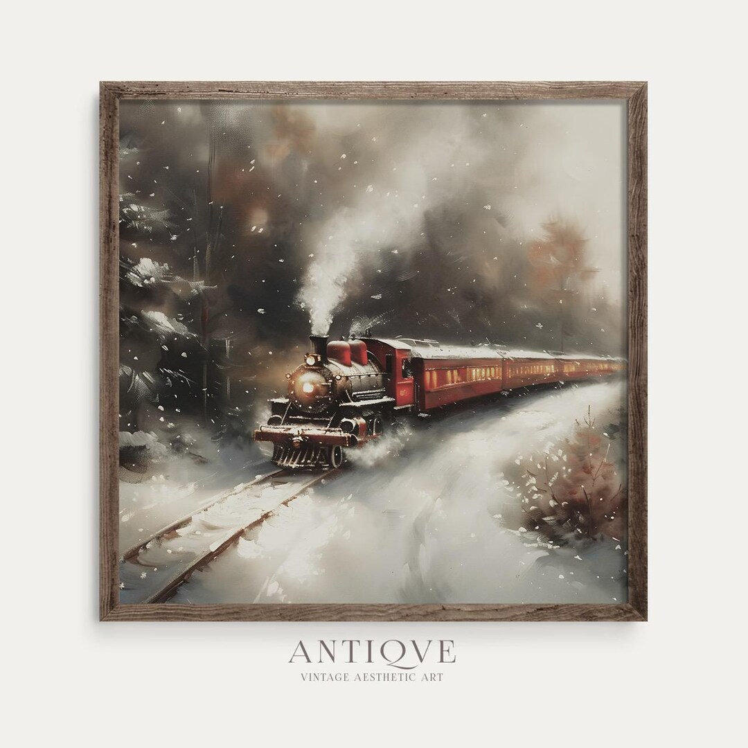 Square Christmas Train Print | Red Vintage Train Art | Xmas Print ...