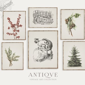 Vintage Christmas Print Set of 6 Prints | Christmas Tree Gallery Wall | Neutral Decor | Printable Download | DIGITAL | S59