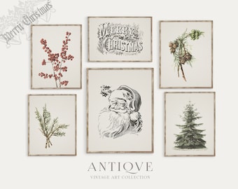Vintage Christmas Print Set of 6 Prints | Christmas Tree Gallery Wall | Neutral Decor | Printable Download | DIGITAL | S59