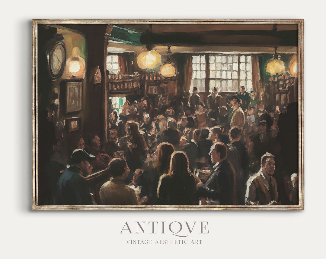 Crowded Irish Pub Painting Traditional Pub Lots of People Moody Ireland