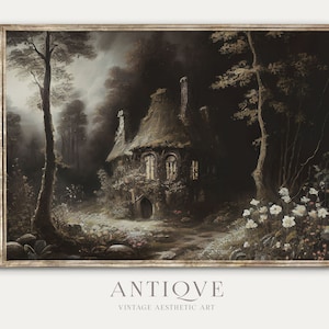 Zauberhaftes Dunkles Landhaus im Wald | Stimmungsvolle Vintage Kunst | Dunkles Cottagecore Ästhetisches Dekor | Digitaler Download | 630