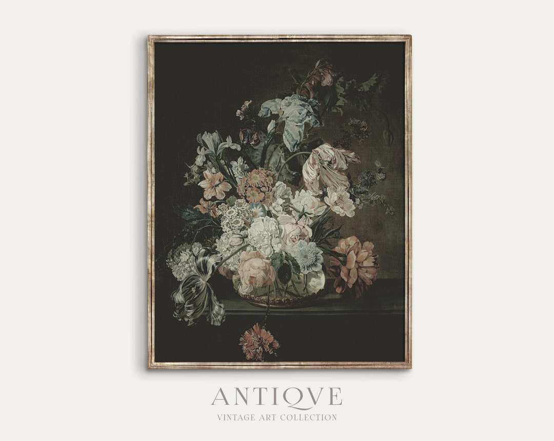 Moody Floral Oil Painting | Vintage Print | Digital Download | 005 - Etsy