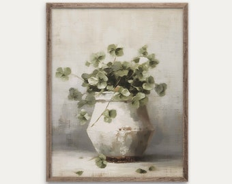 Painting of Rustic Clover Plant | Printable Art | Neutral St. Patrick's Print | Irish Luck | Digital Download | 1079