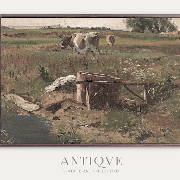 Vintage Cows Oil Painting | Farmhouse decor | Printable Download | 70