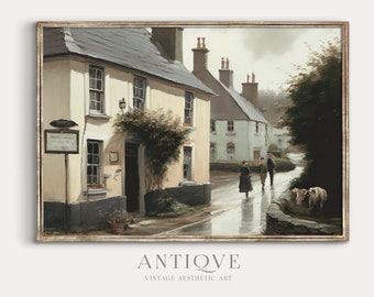 Irish Village Street with People Painting | Ireland Home Decor | Elegant Irish Printable Art | Digital Download | 680