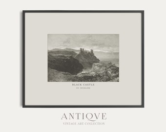 Black Castle i Wicklow, Irland | Vintagegravyr | Irländsk heminredning | Antikt irländskt tryck | Digital nedladdning | 601