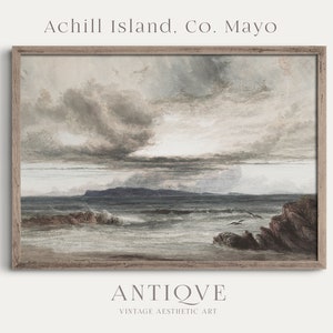 Ireland Achill Island, Co. Mayo | Irish Seascape with Seagulls | Vintage Home Decor | Digital Download | Irish Beach Summer Art | 841