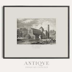 St. Canice&#39;s Cathedral in Kilkenny, Ireland | Vintage Engraving from 1800 | Irish Home Decor | Antique Irish Print | Digital Download | 607