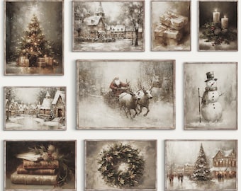 Christmas Print Set | Holiday Snowy Winter Gallery Wall | 10 prints | Digital Printable Download | S71