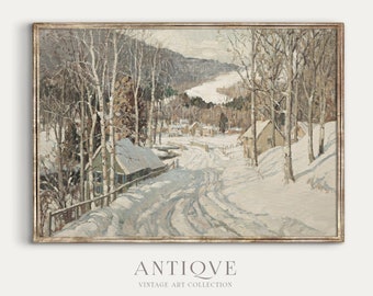 Winter Village Textured Painting | Winter Landscape Art | Printable Download | 387