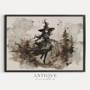 Neutral Halloween Printable | Witch Watercolor Illustration Print | Witchy Decor Art | Digital Download | 1021
