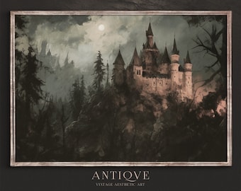 Cuadro del Castillo de Drácula / Decoración de Halloween espeluznante / Arte mural gótico imprimible / Arte misterioso de Halloween / Descarga digital / 1007