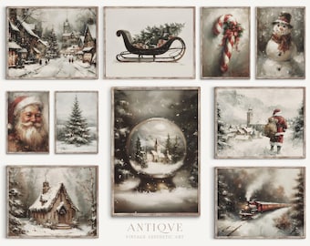 Christmas Print Set | Holiday Snowy Winter Gallery Wall | 10 prints | Digital Printable Download | S80