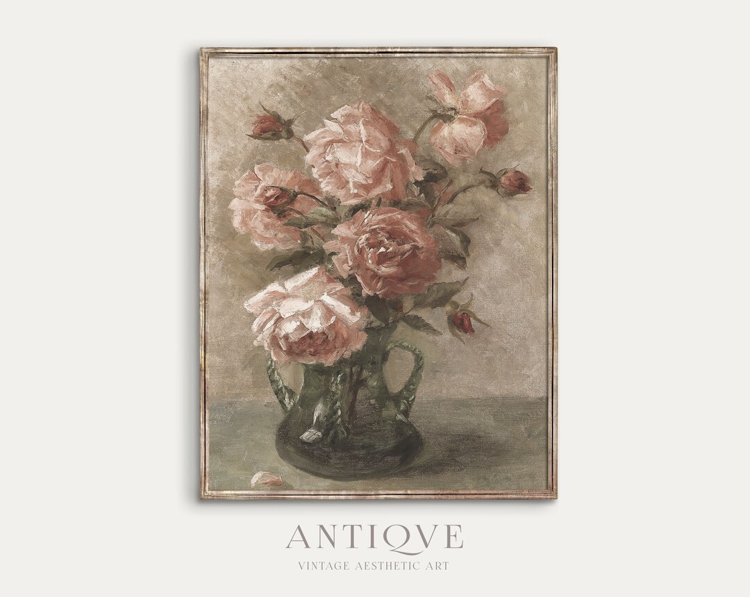 Antique Pink Roses Still Life | Pink Roses in Vase | Neutral Spring ...